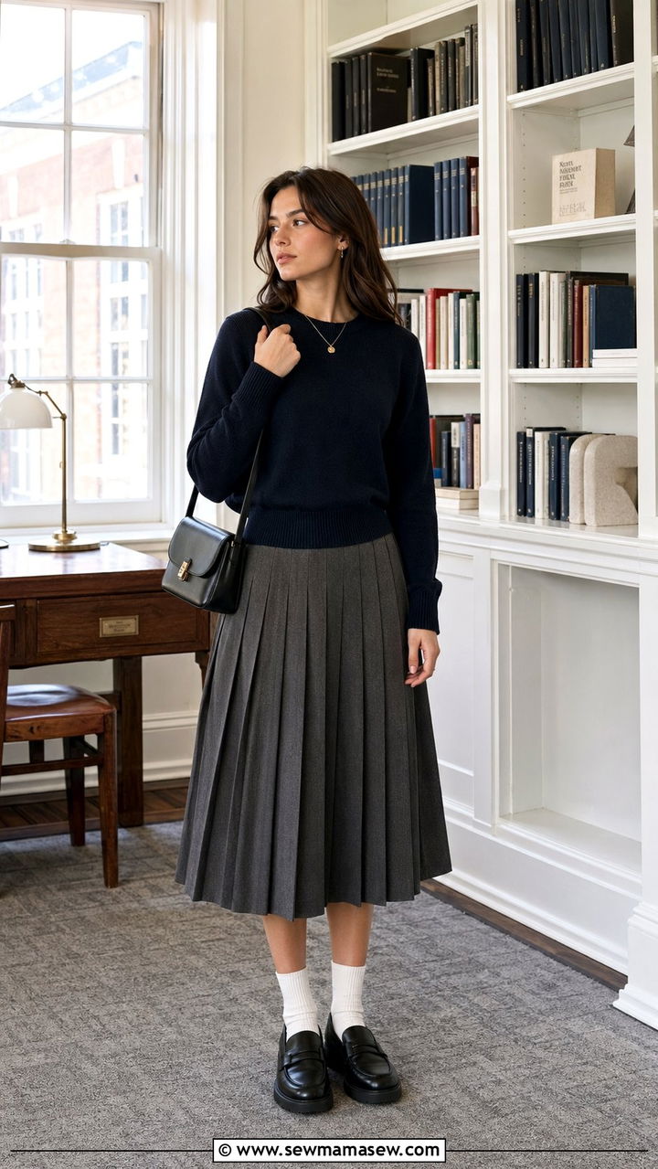 Loafers with Ankle Socks and Pleated Skirt - 35 Old money spring outfits