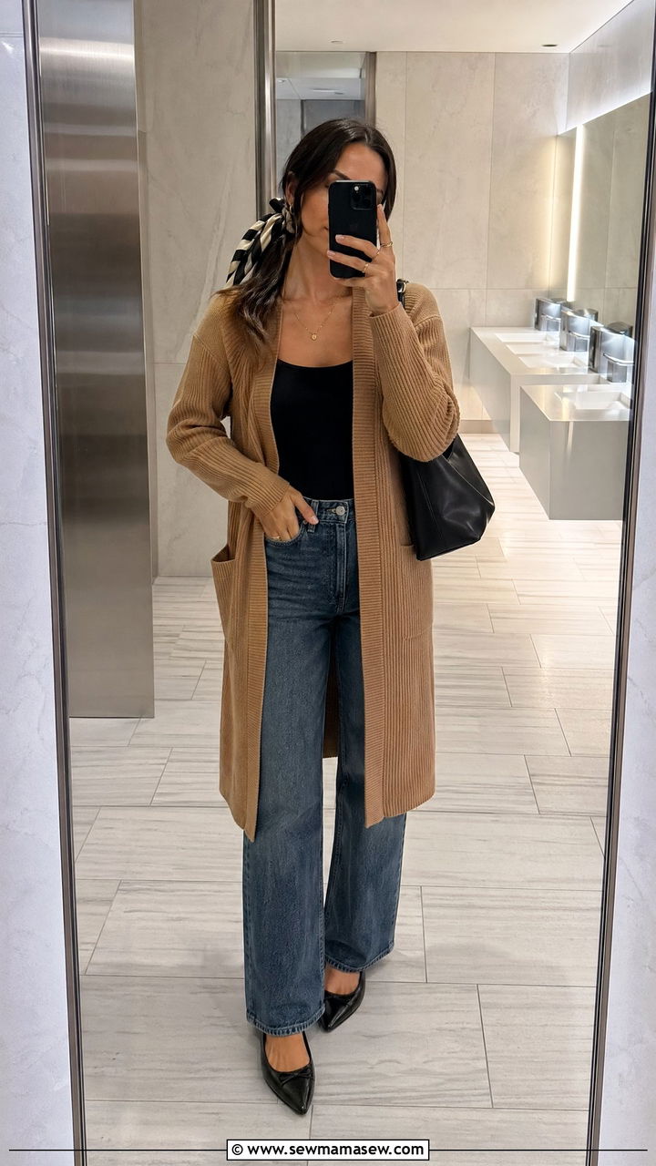 Long Cardigan over Simple Base Airport Outfit - 35 classy airport outfit ideas