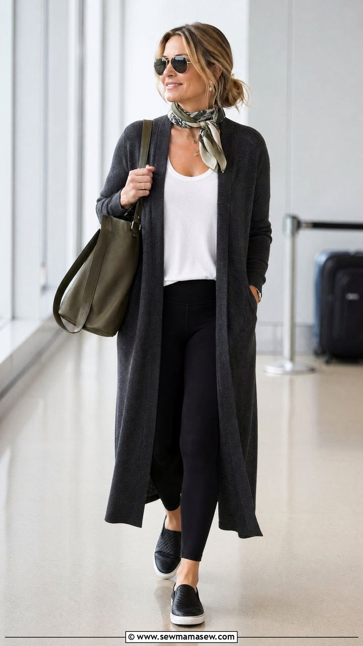 Long Cardigan with Leggings Airport Outfit - 35 Travel outfits for women over 40