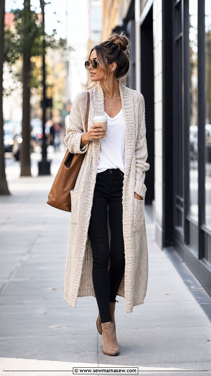 Long Chunky Cardigan With Skinny Jeans Outfit - 35 chunky sweater outfit ideas for women