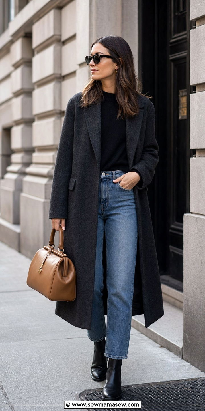 Long Coat and Easy Denim - 30 40 degree weather outfits
