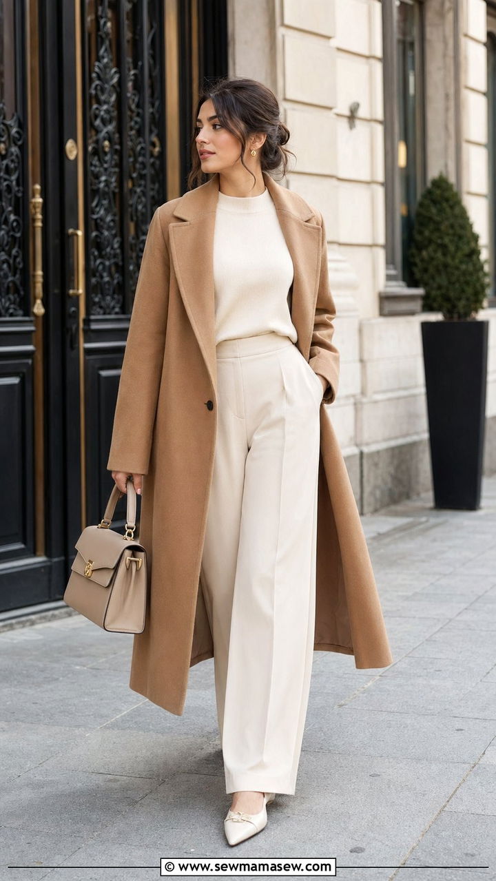 Long Coat with Wide Leg Trousers - 35 modest classy outfits