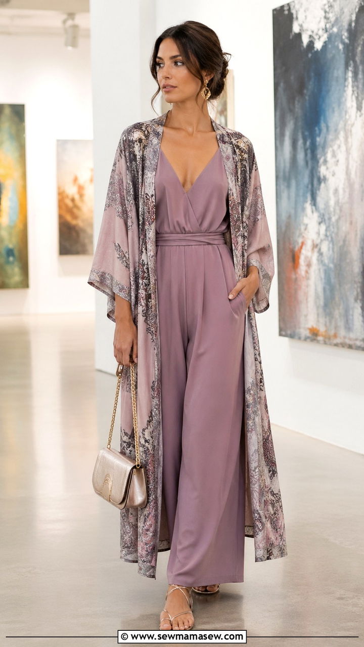 Long Kimono Over Jumpsuit - 30 Spring capsule wardrobe modest