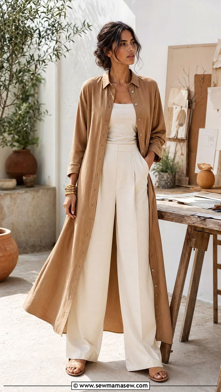 Long Shirt Dress with Wide Leg Trousers - 35 modest classy outfits