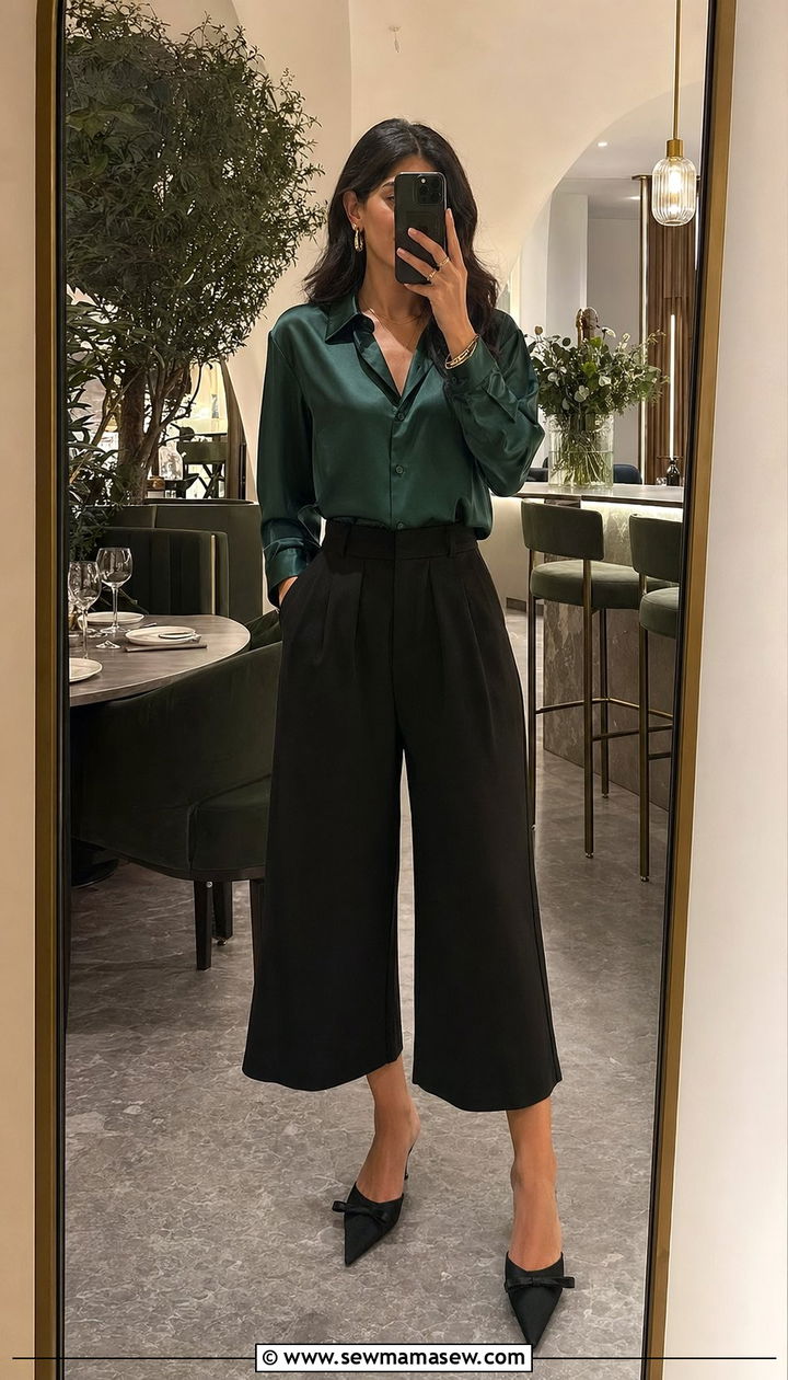 Long Sleeve Blouse with Culottes Outfit - 35 modest outfit ideas for women