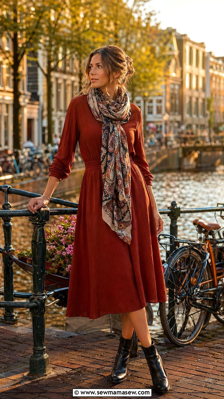 Long Sleeve Dress and Ankle Boots Amsterdam - 30 Amsterdam outfit ideas