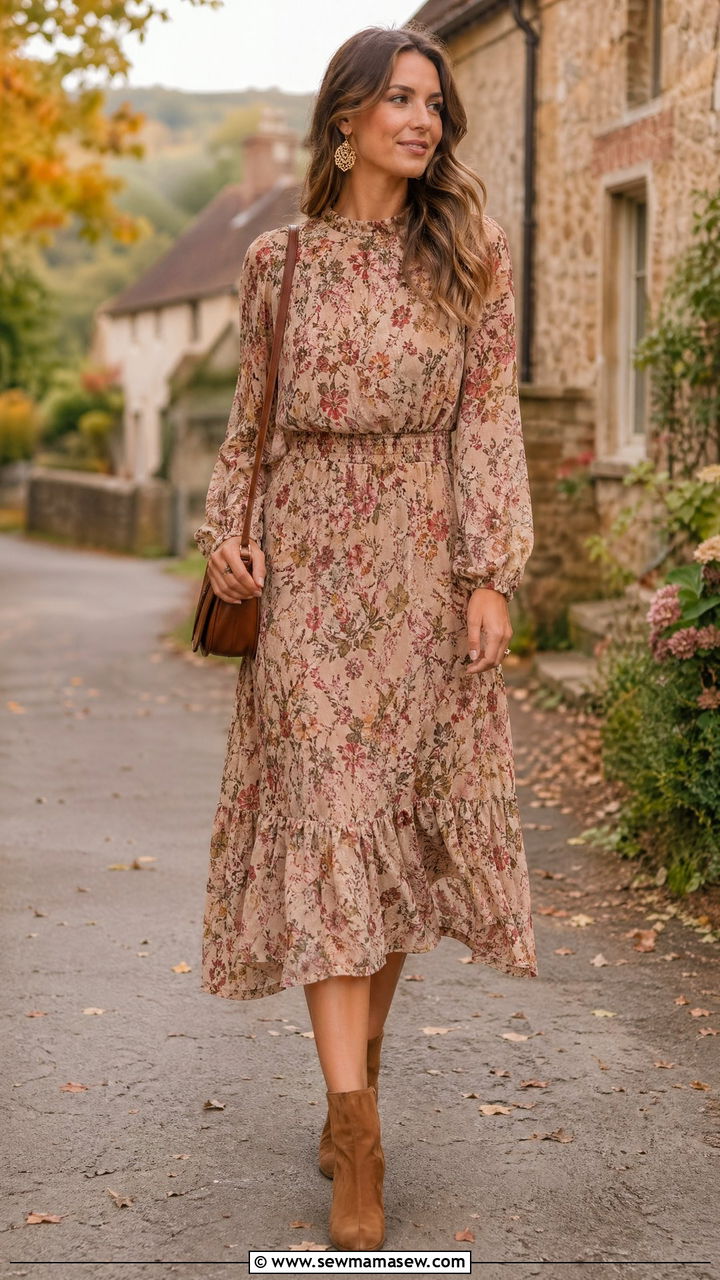 Long Sleeve Floral Cottagecore Wedding Guest Dress - 35 Cottagecore wedding guest outfits