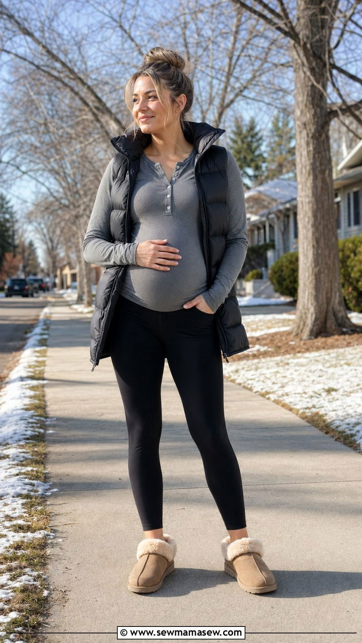 Long Sleeve Henley and Leggings Postpartum Outfit - 35 Postpartum outfit ideas