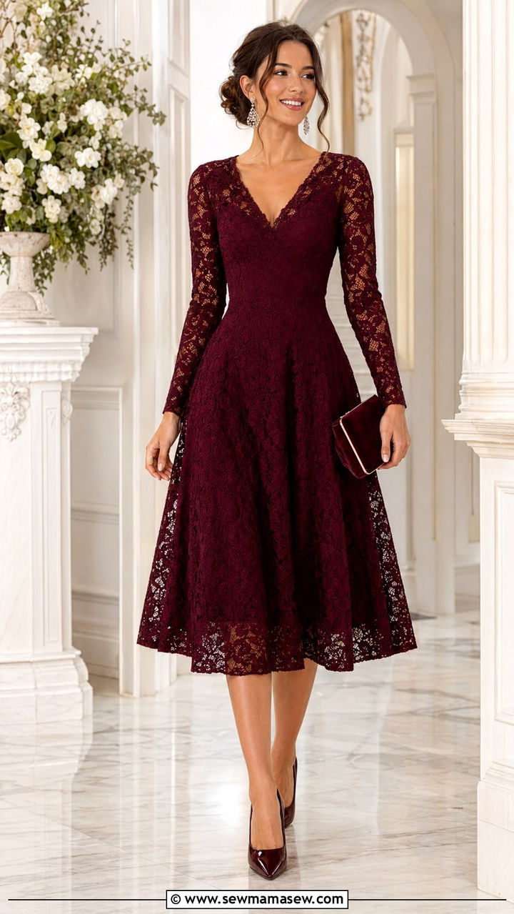 Long Sleeve Lace Dress Wedding Guest Outfit - 30 wedding guest outfits for long torso women