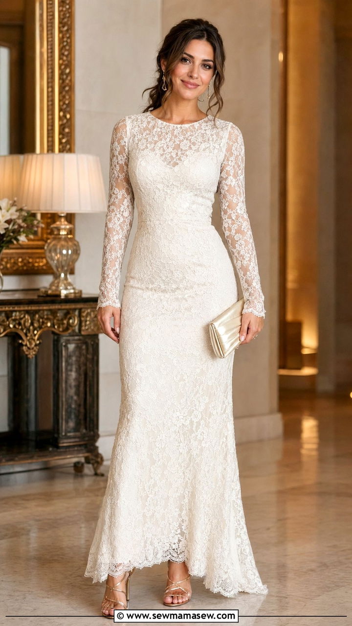 Long Sleeve Lace Maxi Dress - 35 romantic outfits ideas