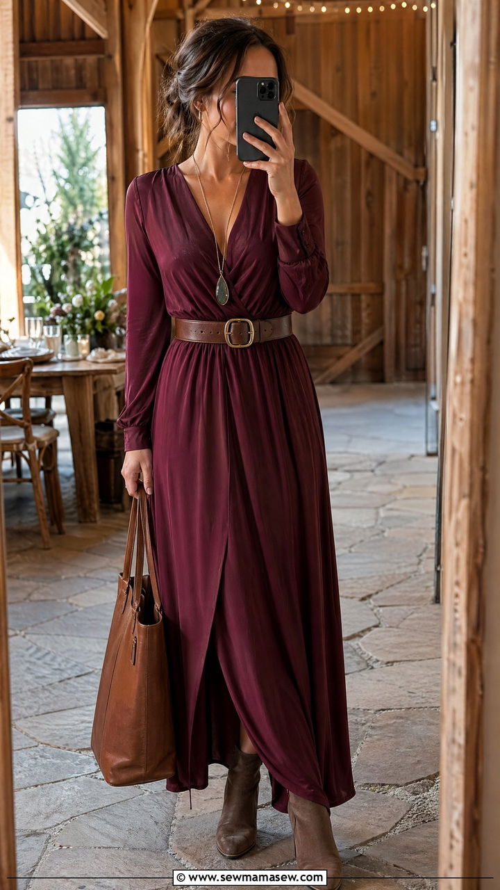 Long Sleeve Maxi Dress Wedding Guest Outfit - 35 Wedding guest outfits for women