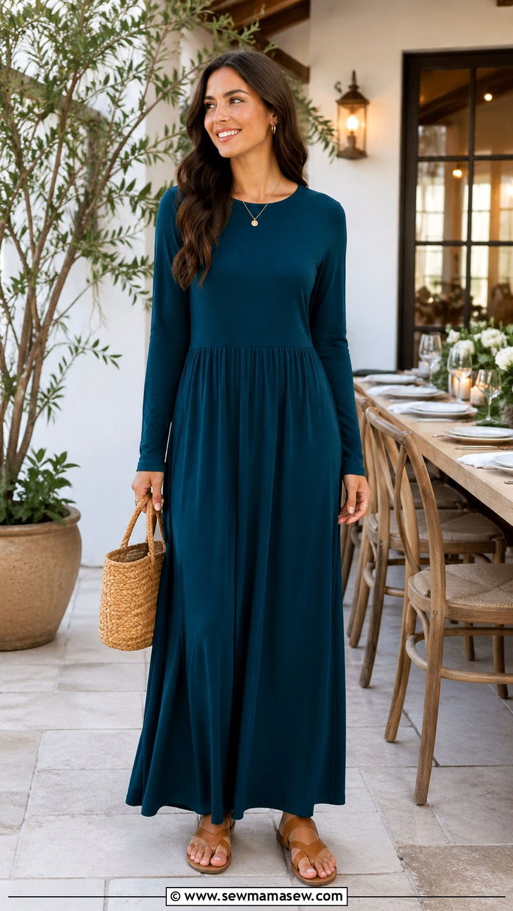 Long Sleeve Maxi Dress With Flat Sandals - 30 Spring capsule wardrobe modest