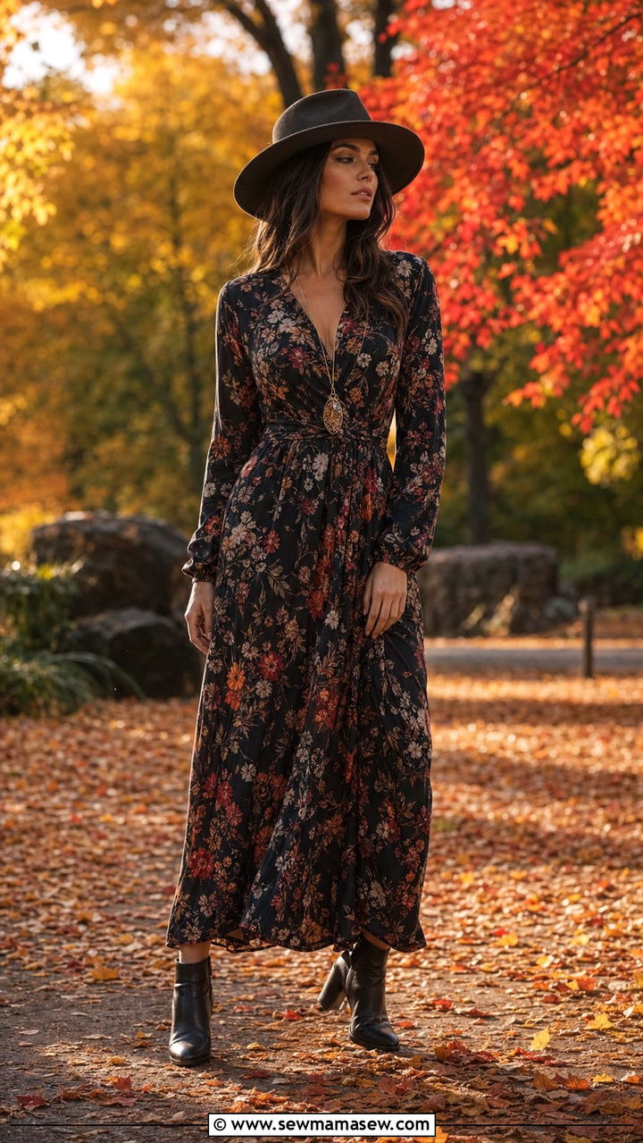 Long Sleeve Maxi Dress With Heeled Boots - 30 Best dresses for tall women