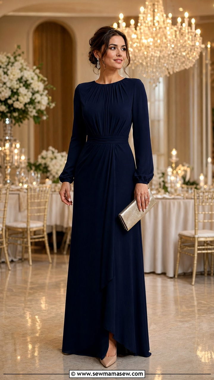 Long Sleeve Maxi Dress for Wedding Guest - 30 wedding guest outfits for modest women