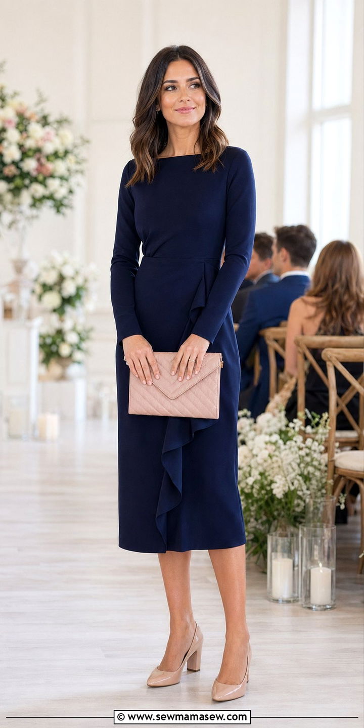 Long Sleeve Midi Dress Wedding Guest Outfit - 35 Modest wedding guest outfits