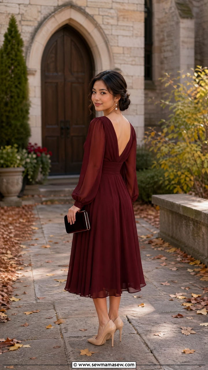 Long Sleeve Midi Dress for Petite Wedding Guest - 35 Wedding guest outfits petite women
