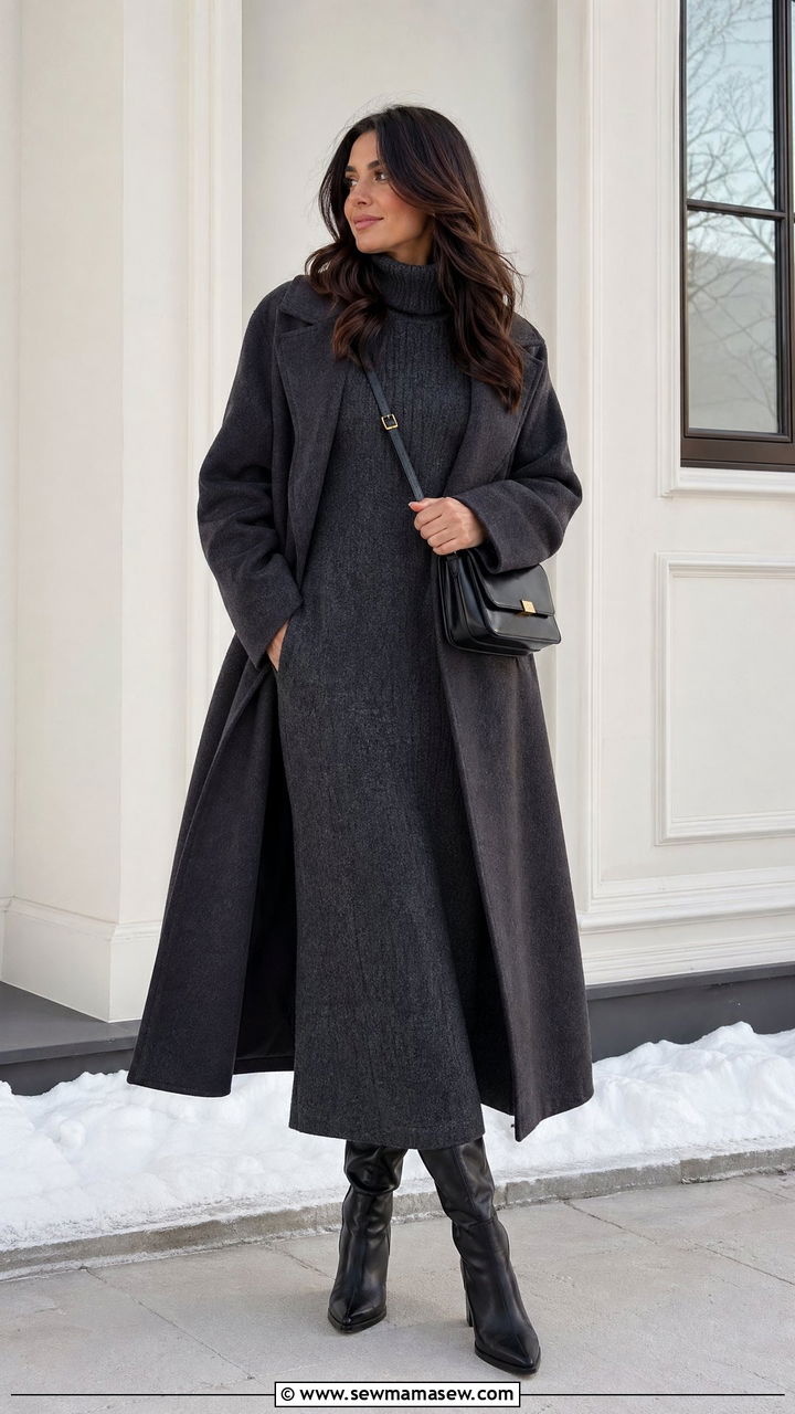Long Sweater Dress with Boots - 35 casual sweater dress outfits