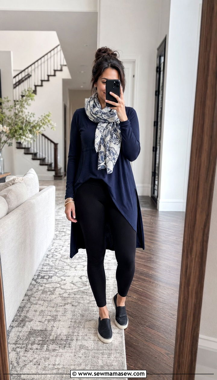 Long Tunic Top With Leggings - 35 Modest outfit ideas for moms