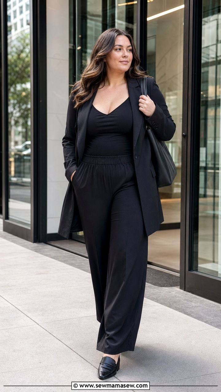 Longline Blazer And Elastic Waist Trousers - 35 Postpartum outfit ideas plus size