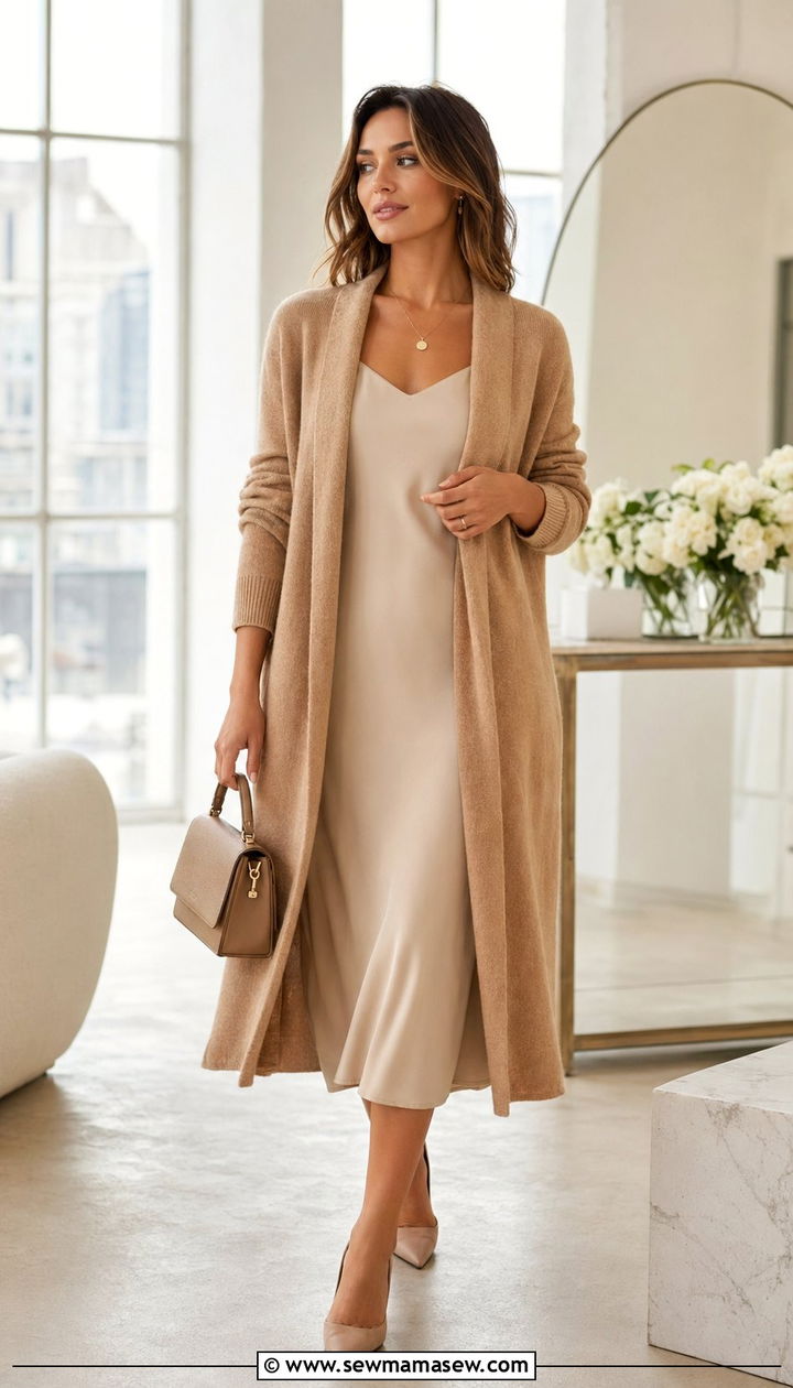 Longline Cardigan and Slip Dress - 35 Petite outfits for women over 40