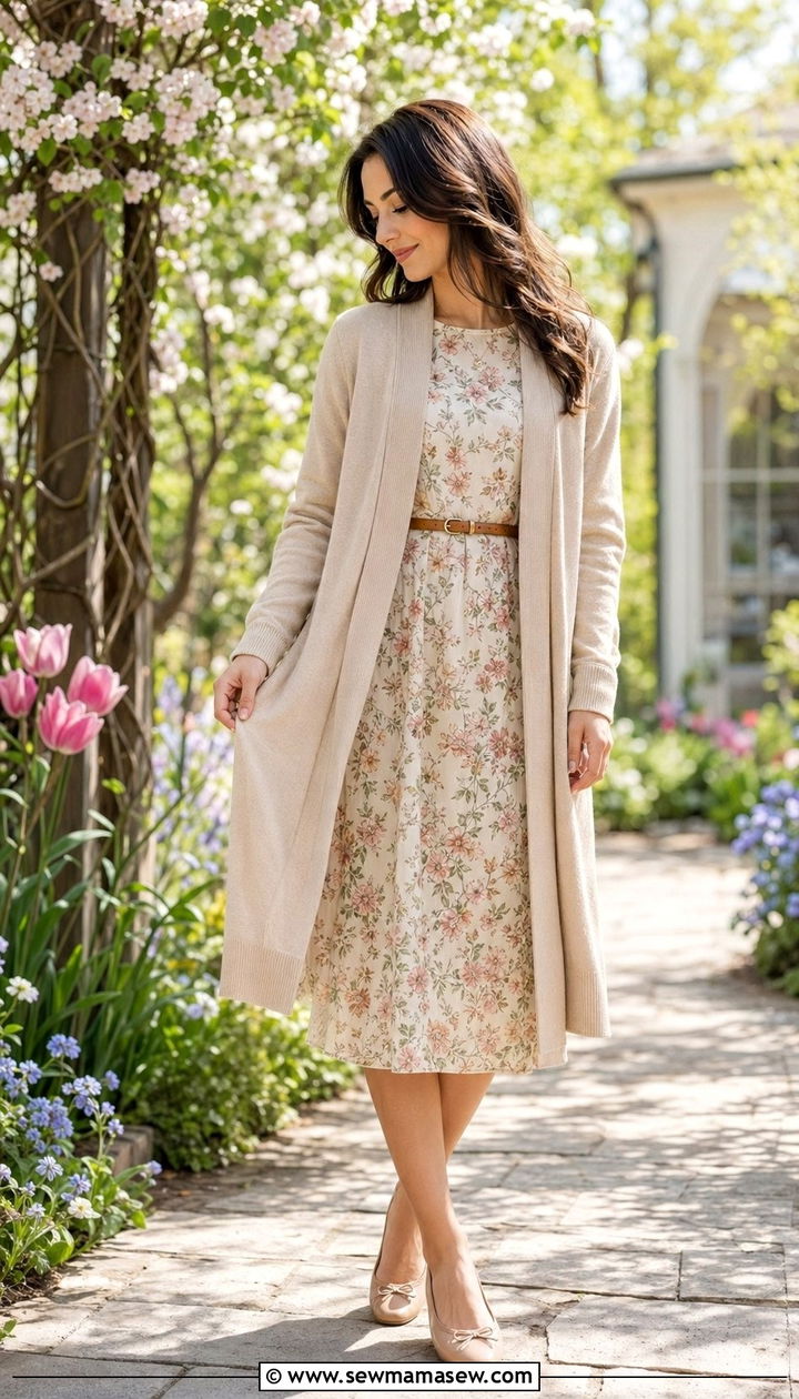 Longline Cardigan with Midi Dress Outfit - 35 modest outfit ideas for women