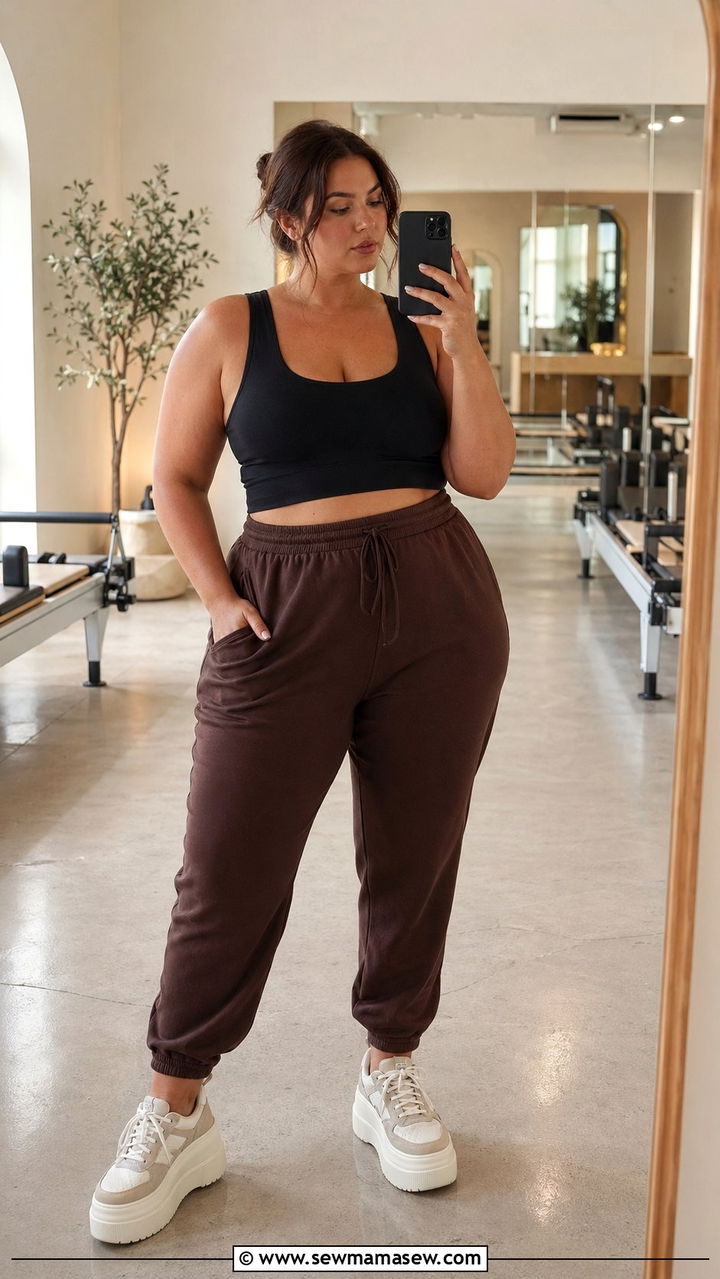 Longline Sports Bra With High Rise Joggers - 35 Plus size workout outfit ideas