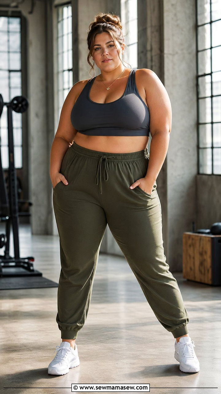 Longline Sports Bra With High Rise Joggers - 35 Plus size gym outfit ideas