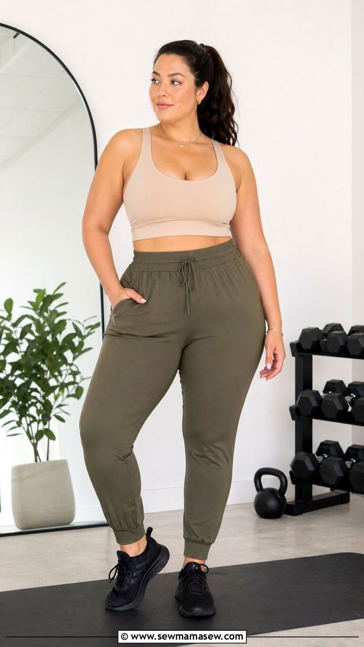 Longline Sports Bra with High Rise Joggers - 35 Plus size workout outfits