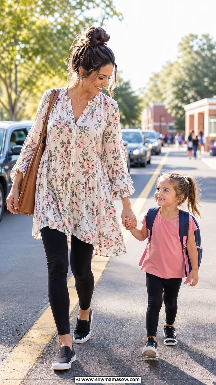 Longline Tunic and Leggings with Slip On Sneakers - 35 Spring outfits for stay at home moms