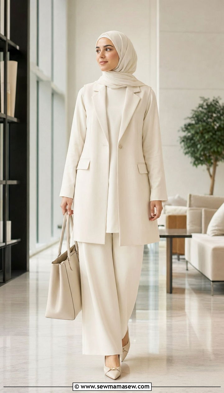 Longline Vest Over Tunic And Wide Leg Pants - 35 Ramadan outfit ideas for women