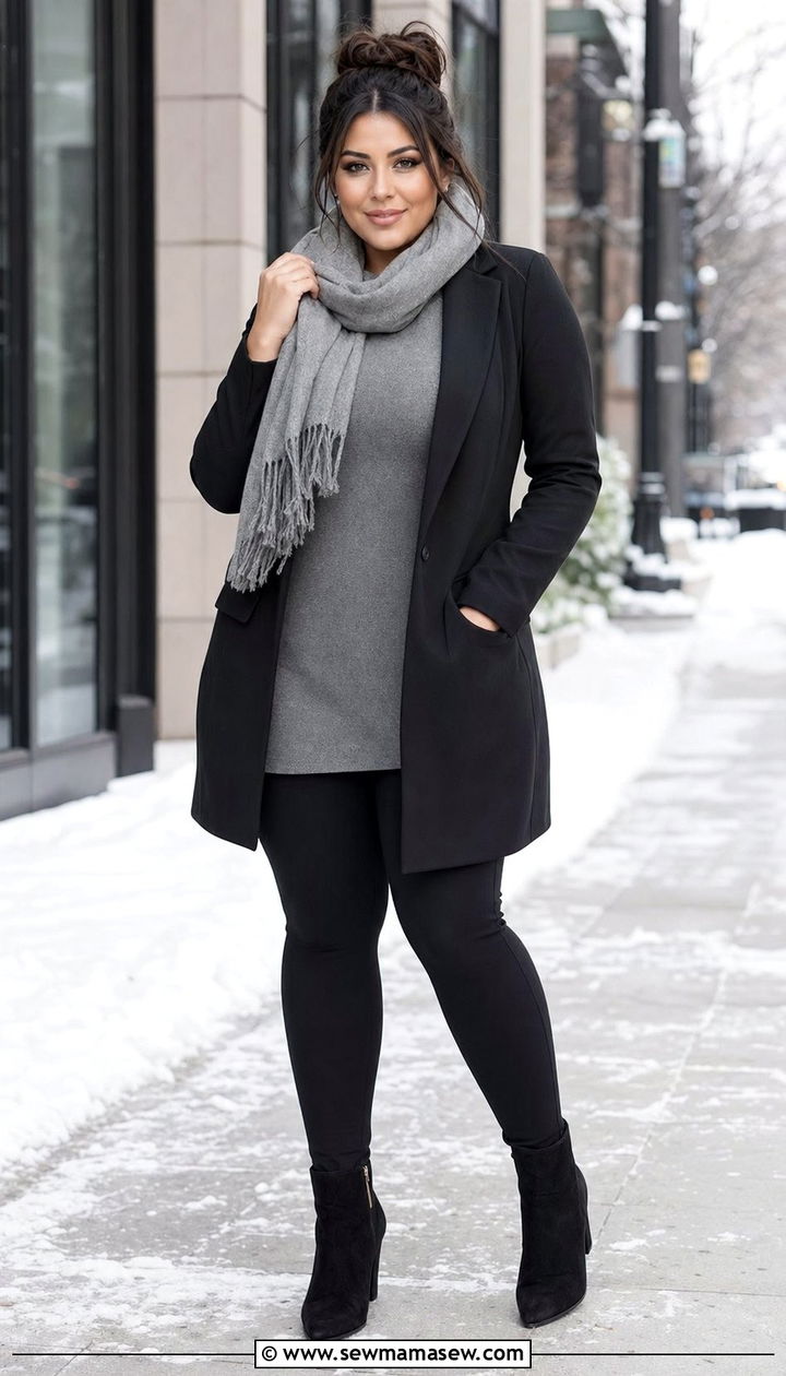Longline blazer with leggings and ankle boots - 30 Best blazers for curvy women