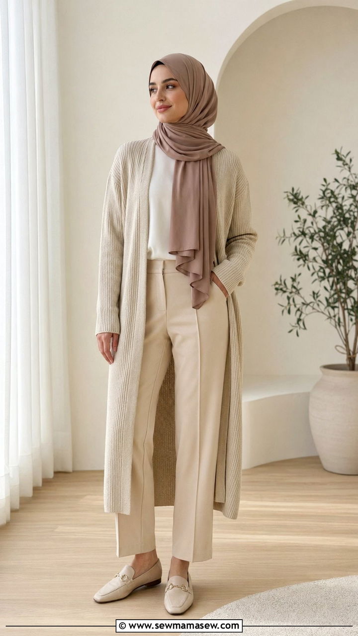 Longline cardigan and soft drape hijab outfit - 35 Modest outfit ideas with hijab