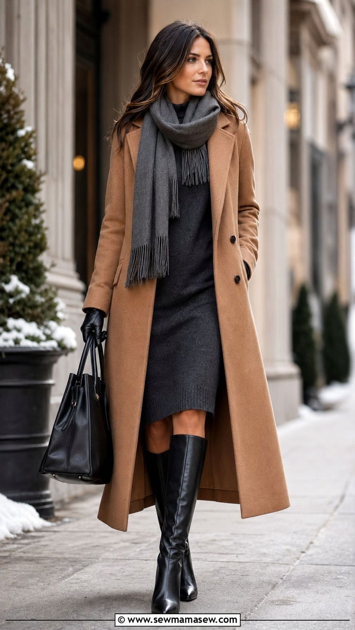Longline coat over sweater dress - 30 Accountant outfit ideas