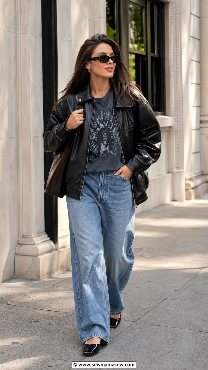 Loose jeans and square toe flats outfit - 35 Cool girl outfit ideas