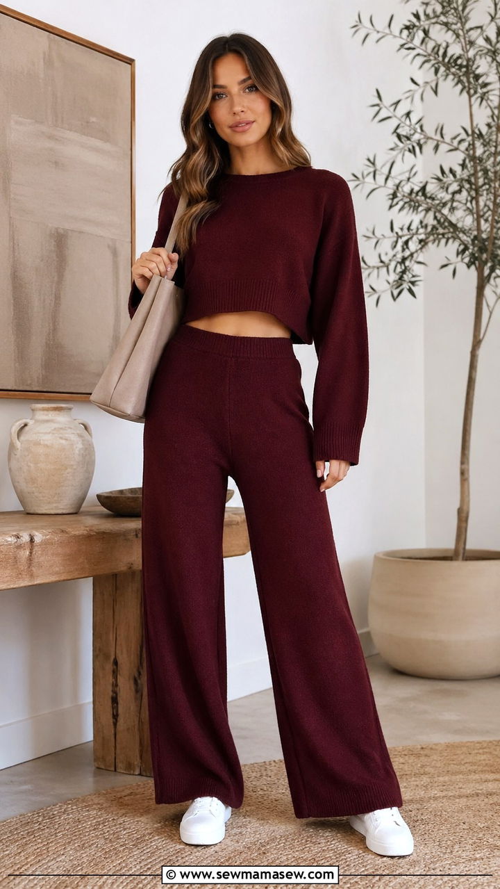 Maroon two piece knit set - 40 All maroon outfit ideas
