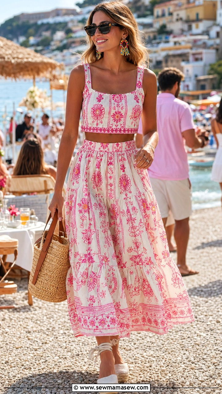 Matching Crop Top and Skirt Beach Party - 30 Beach party outfit ideas