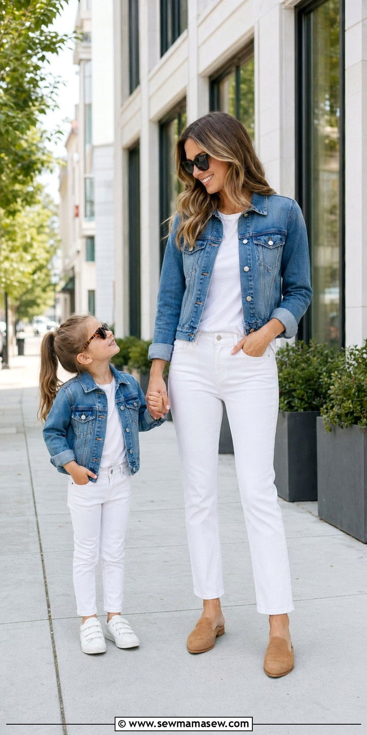 Matching Denim Jacket and White Jeans Outfit - 35 Mother's Day matching set outfit ideas