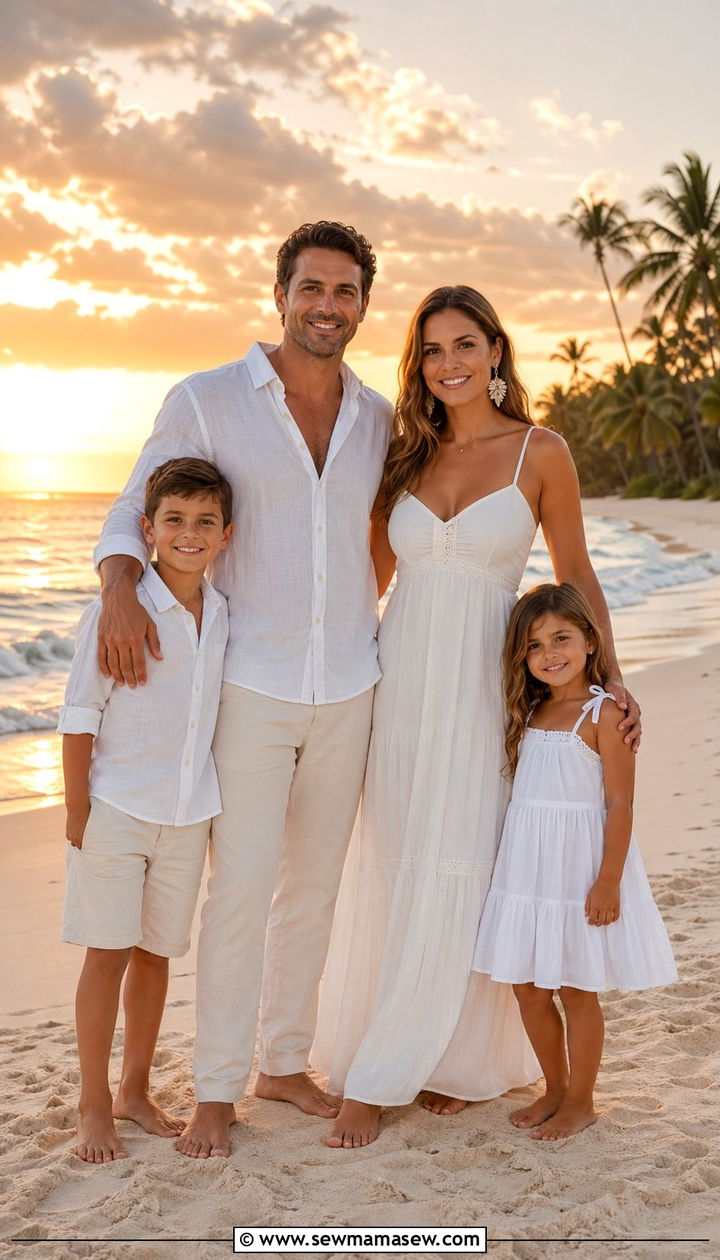 Matching Family White Linen Outfits for Beach Photoshoot - 35 Punta Cana vacation outfit ideas