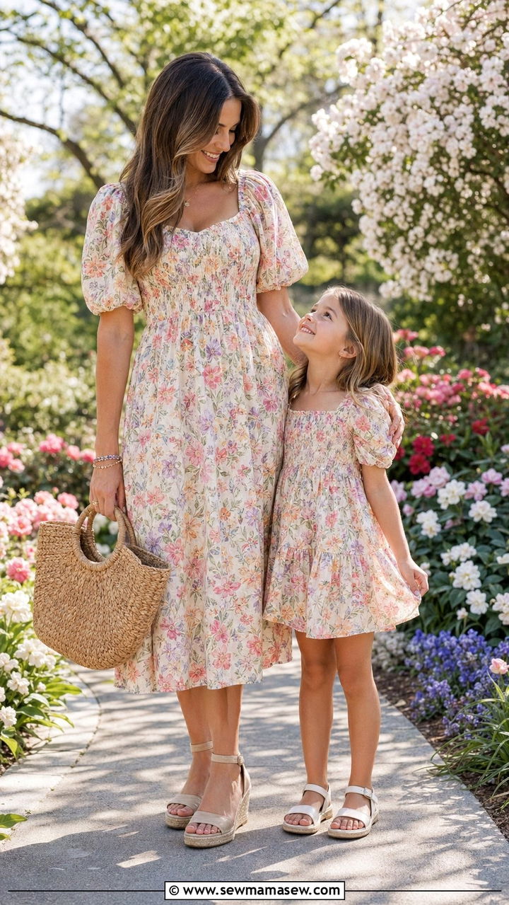 Matching Floral Midi Dress Outfit - 35 Mother's Day matching set outfit ideas