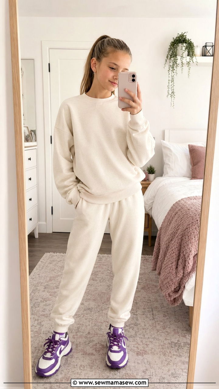 Matching Jogger Set With Chunky Retro Trainers - 30 Back to school outfit ideas middle school 2026