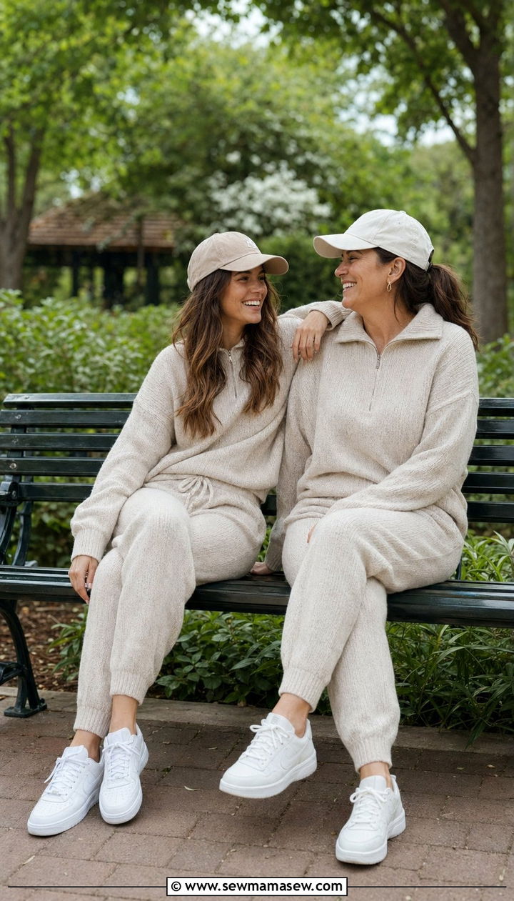 Matching Knit Co ord Set and Sneakers - 35 Mother's Day matching set outfit ideas
