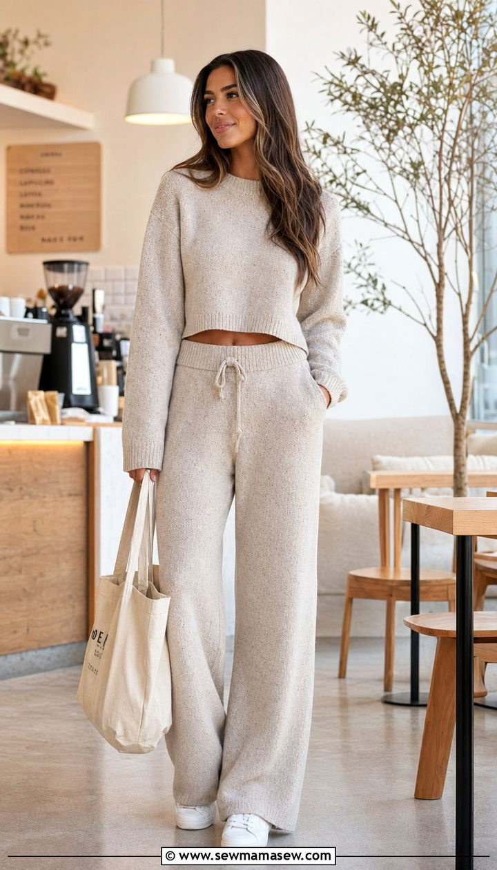 Matching Knit Co ord Set with White Sneakers - 35 Outfit ideas for tall women