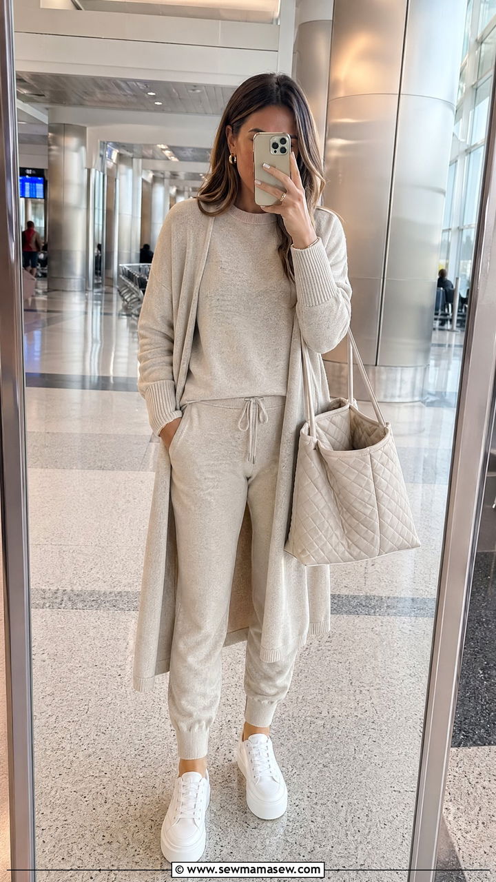 Matching Knit Lounge Set Airport Travel Outfit - 35 vacation outfits ideas