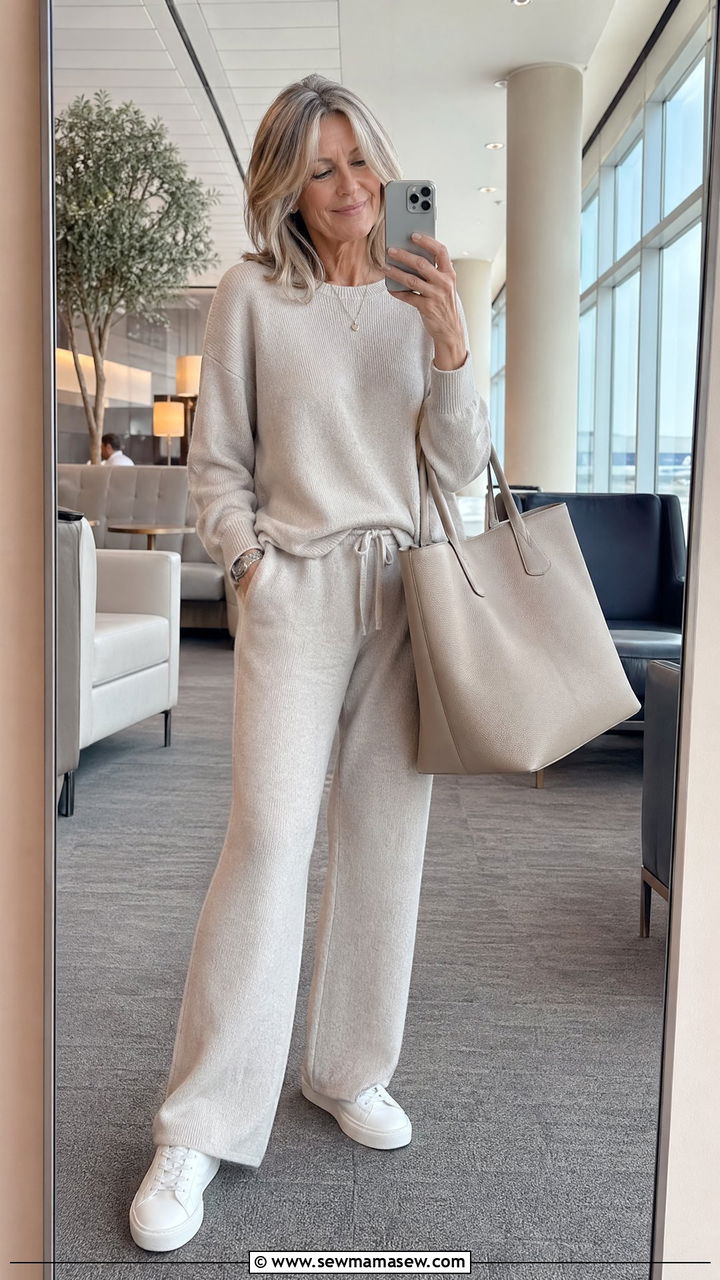 Matching Knit Lounge Set For Travel Day - 35 Travel outfits for women over 50