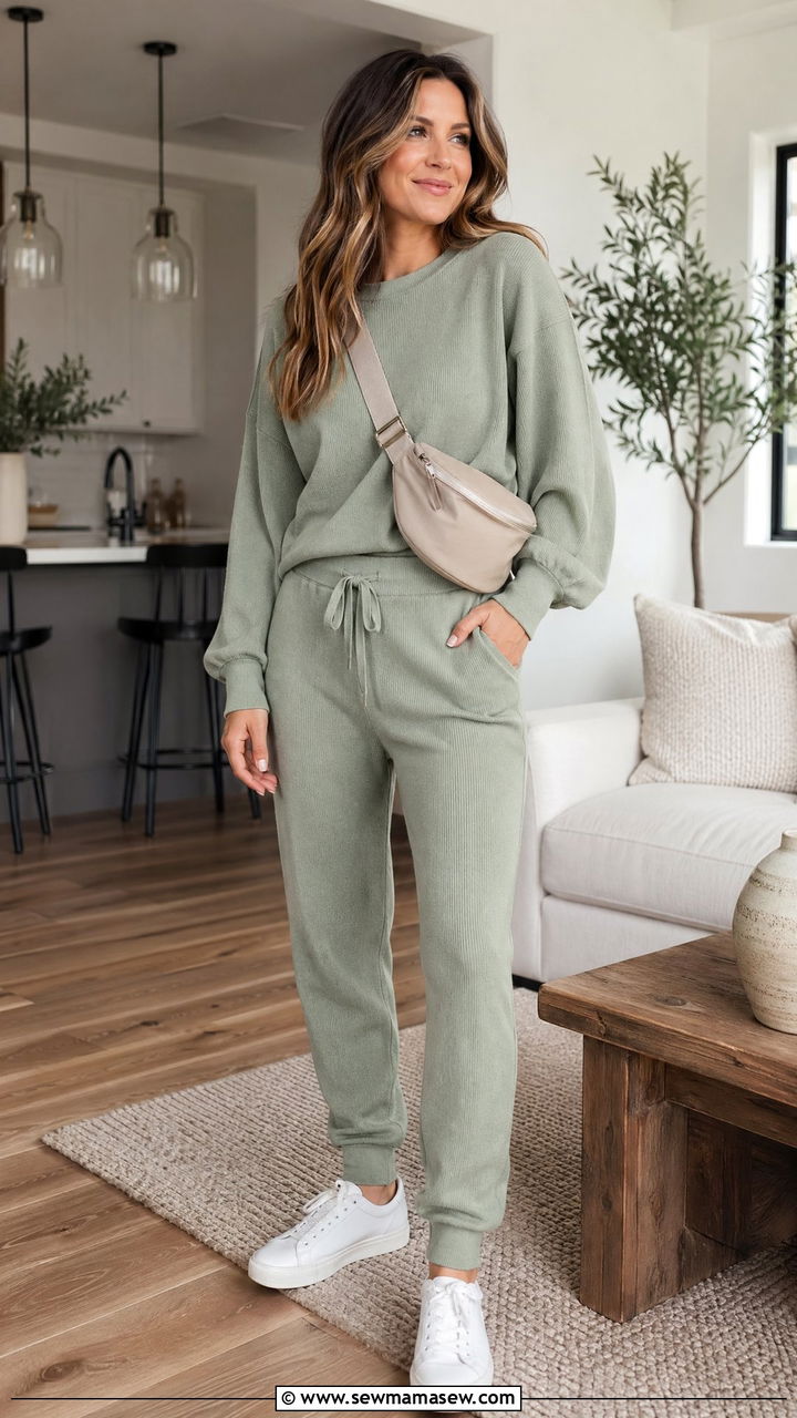 Matching Knit Lounge Set Outfit - 35 Spring mom outfit ideas