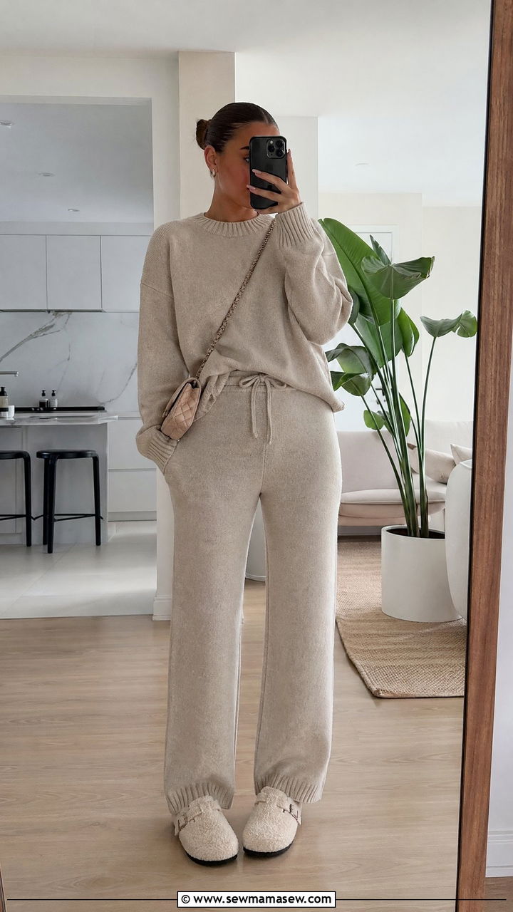 Matching Knit Lounge Set Outfit - 35 clean girl outfits for women