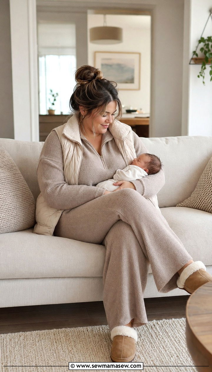 Matching Knit Lounge Set With Half Zip Pullover - 35 Postpartum outfit ideas plus size