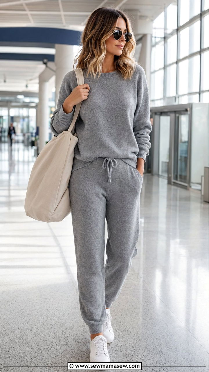 Matching Knit Lounge Set With Oversized Tote and Sneakers - 35 Normcore outfit ideas