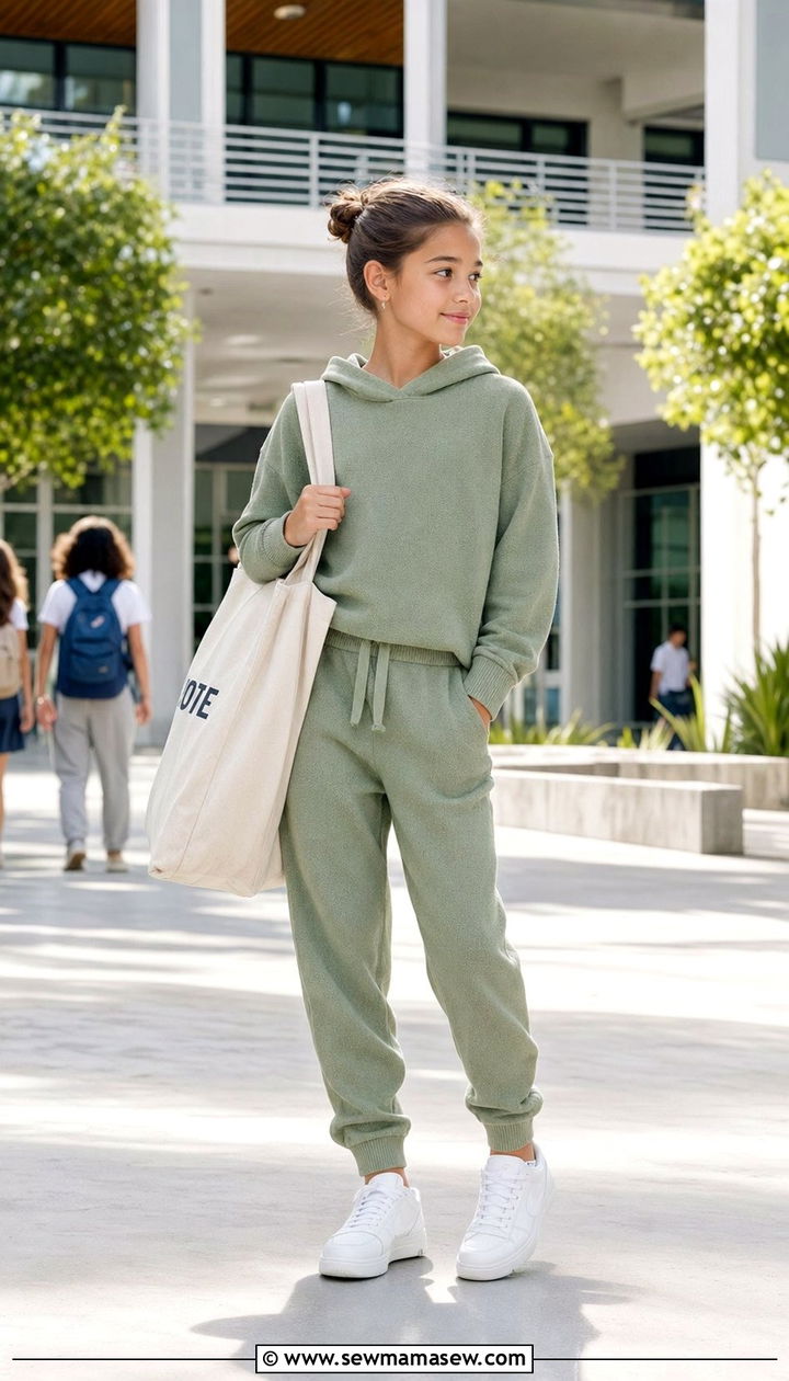 Matching Knit Lounge Set With Tote Bag - 30 Back to school outfit ideas for tweens 2026