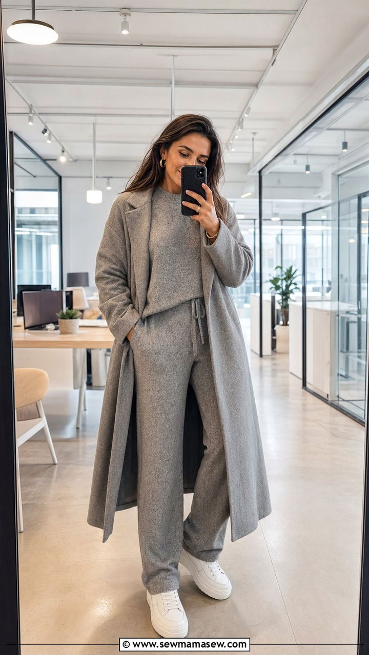 Matching Knit Lounge Set and Platform Sneakers for Creative Coworking Workshop - 30 Workshop outfit ideas